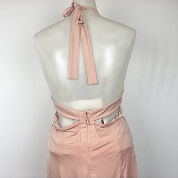 House of CB | Sidra Silky Jersey Draped Halter Dress Blush - Picture 5 of 6